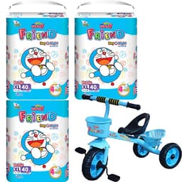Combo 3 gói tã Goo.n Friend M54/L46/XL40/XXL34/XXXL22 + 6 miếng tặng xe 3 bánh và đồ chơi Toys House cho bé
