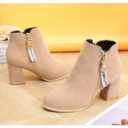 IELGY [Size34-43] Thick bottom women's shoes tide comfortable mid-heel 7cm fashion short boots shoes