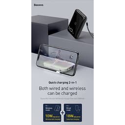 Pin dự phòng tích hợp sạc nhanh không dây 10.000 mAh  Mini S (10W Wireless, 18W PD/ Quick Charge 3.0) Baseus - Hàng chính hãng