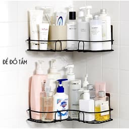 Giá góc, kệ góc treo tường bằng miếng dính (không phải khoan) cho nhà bếp, phòng tắm thêm gọn gàng, để được nhiều đồ hơn