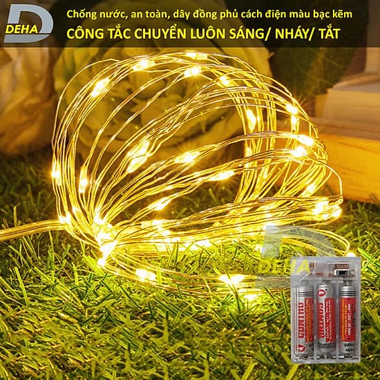 Đèn đom đóm dùng pin tiểu DEHA dây led cao cấp trang trí phòng, cắm trại.