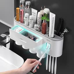 Bộ Nhả Kem Đánh Tự Động OENON, Kệ Treo Bàn Chải Nhà Tắmg Dán Tường Kèm Cốc Hút Từ Tính - OEKEM