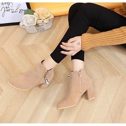 IELGY [Size34-43] Thick bottom women's shoes tide comfortable mid-heel 7cm fashion short boots shoes