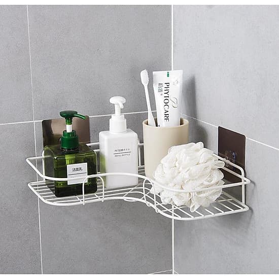 Giá góc, kệ góc treo tường bằng miếng dính (không phải khoan) cho nhà bếp, phòng tắm thêm gọn gàng, để được nhiều đồ hơn
