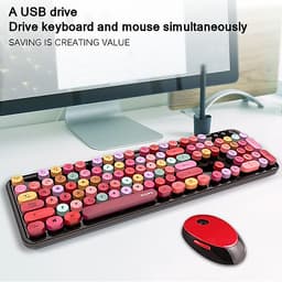 Bàn phím và chuột màu hỗn hợp trò chơi 2.4Ghz không dây Vintage Universal Bàn phím và bàn chơi game dành cho nữ
