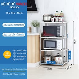 Kệ đa năng để lò sóng Inox 304 trắng chống han gỉ, kệ để đồ nặng nhà bếp cao cấp VANDO kệ tủ tiện lợi