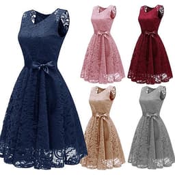 Đầm Ren Dự Tiệc Cổ Chữ V Sát Nách Thắt Lưng Công Chúa