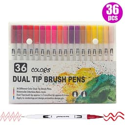 Dual Tip Brush Pens Art Markers Set Flexible Brush & 0.4mm Fineliner Tips Watercolor Color Pens Perfect for