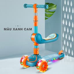 Xe trượt scooter 3 bánh cao cấp dành cho bé, phát nhạc, bánh xe phát sáng vĩnh cửu, rèn luyện vận động, tăng chiều cao cho bé, chịu lực lên tới 90kg