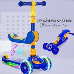 Xe trượt scooter 3 bánh cao cấp dành cho bé, phát nhạc, bánh xe phát sáng vĩnh cửu, rèn luyện vận động, tăng chiều cao cho bé, chịu lực lên tới 90kg