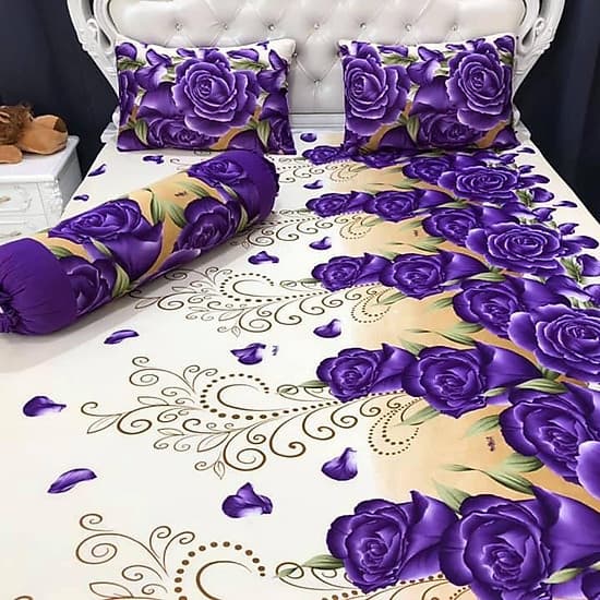 Bộ Drap Thun Lạnh Hàn Quốc (Drap Và 3 Áo Gối) - Hoa Tím