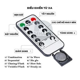 Dây đèn led đom đóm DEHA trang trí nguồn USB kèm điều khiển 8 chế độ nháy vàng nắng