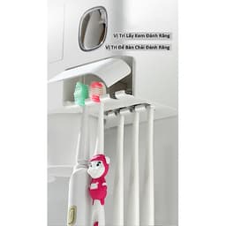 KỆ TREO BÀN CHẢI ĐÁNH RĂNG, TÍCH HỢP ĐỒ LẤY KEM THÔNG MINH (2LY) MÀU ĐEN-TRẮNG VÀ XÁM -TRẮNG