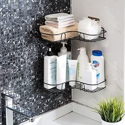 Giá góc, kệ góc treo tường bằng miếng dính (không phải khoan) cho nhà bếp, phòng tắm thêm gọn gàng, để được nhiều đồ hơn