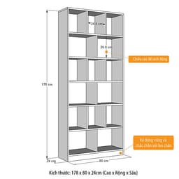Kệ Sách Để Sàn Gỗ Chống Ẩm Cao Cấp SIB Decor (178 x 80 x 24cm)