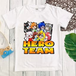 Áo thun trắng in hình Hero Team hot hit cho bé trai và bé gái