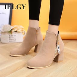 IELGY [Size34-43] Thick bottom women's shoes tide comfortable mid-heel 7cm fashion short boots shoes