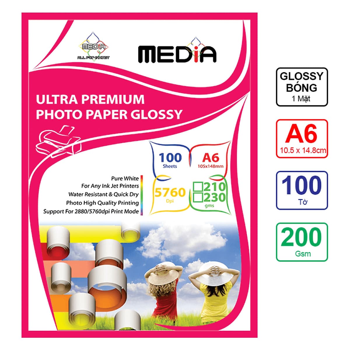 Giấy In Ảnh Media 1 Mặt Bóng A6 200gsm 100 Tờ - Hàng chính hãng