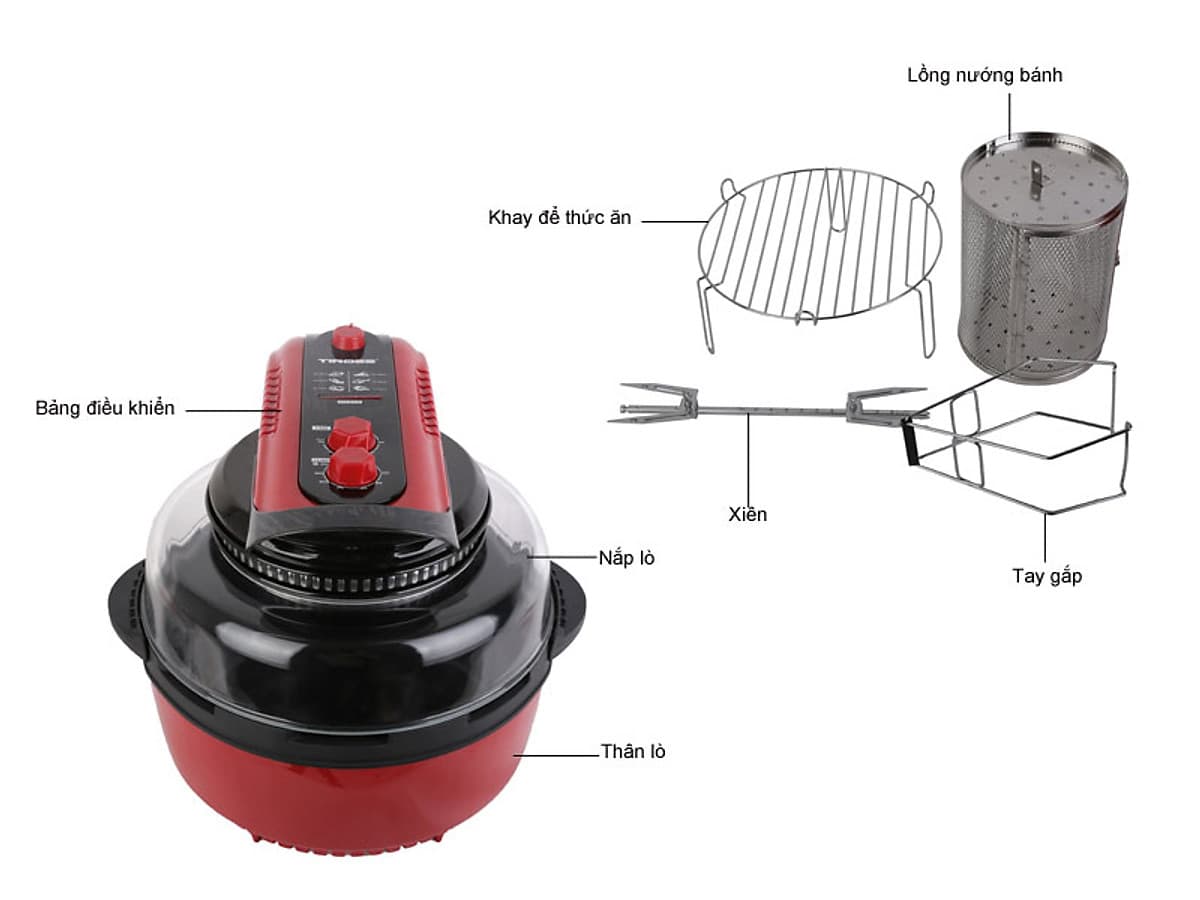 Nồi Chiên Không Khí Đa Năng Tiross TS903 - 11L (Đỏ Đen) - Hàng chính hãng