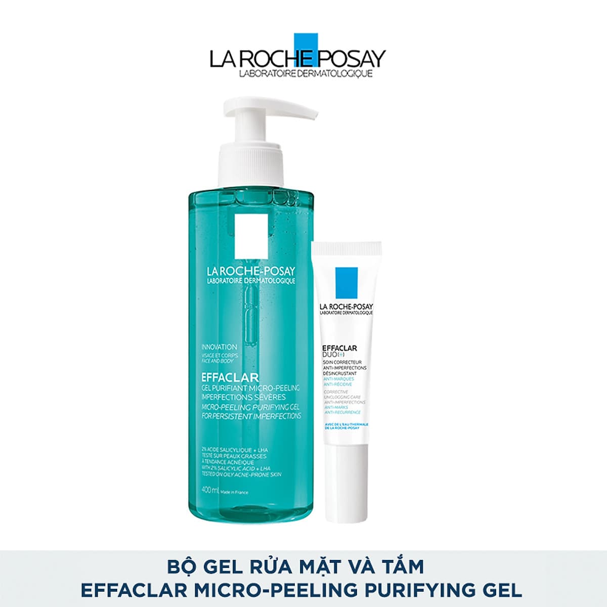 Bộ Gel rửa mặt và tắm giúp làm sạch bã nhờn,giảm mụn & thâm sẹo La Roche-Posay Effaclar Micro-Peeling Purifying Gel