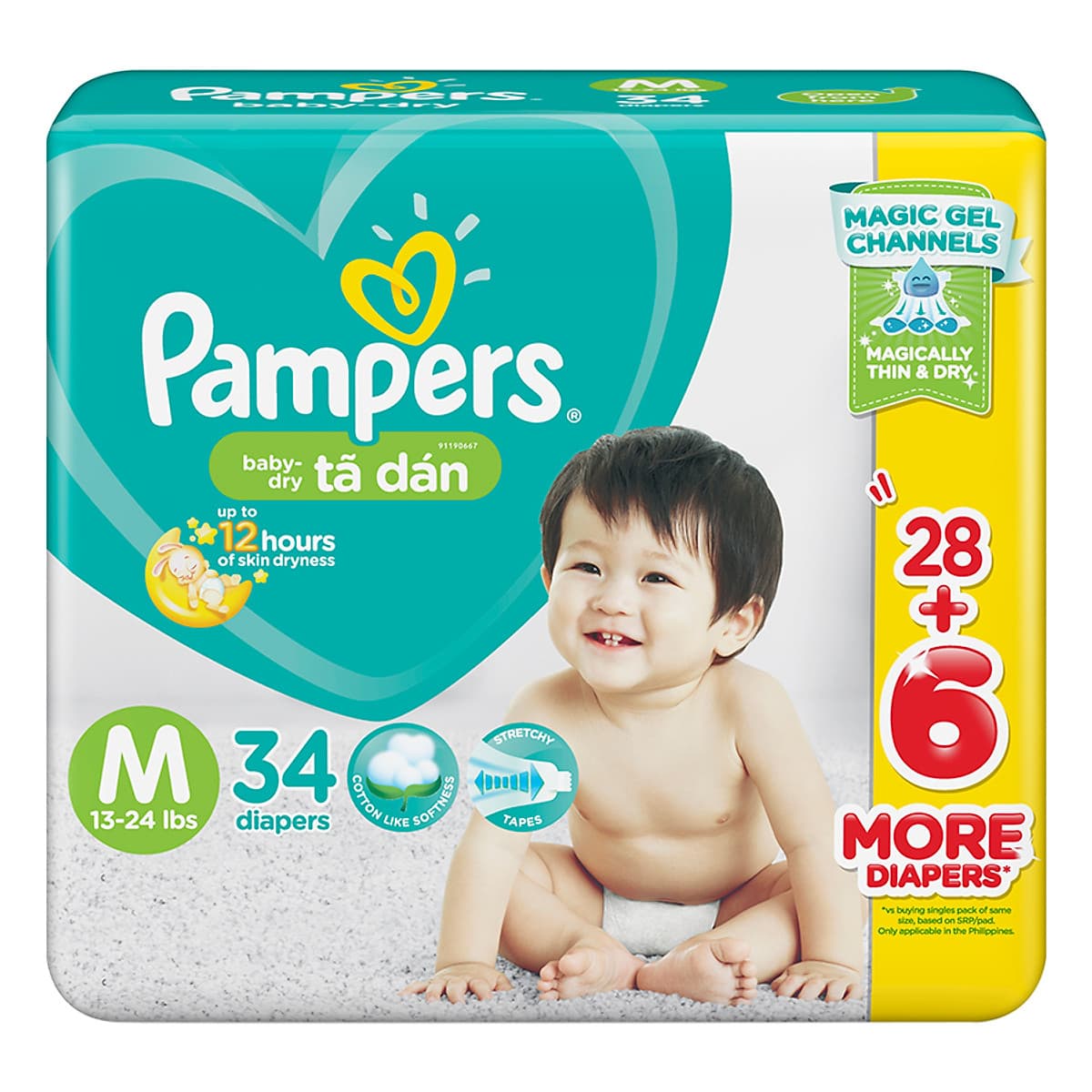 Tã Dán Pampers Baby Dry Gói Đại M34 (34 Miếng)