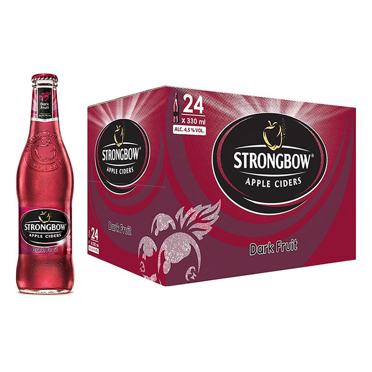 Thùng 24 Chai Nước Táo Lên Men Strongbow Dark Fruit - Vị dâu đen (330ml x24 Chai)