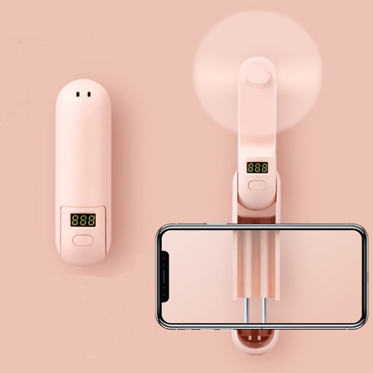 Quạt mini cầm tay kiêm pin sạc dự phòng và kẹp điện thoại 3 trong 1 nhỏ gọn tiện lợi dung lượng 1200mAh thiết kế mặt LED điện tử