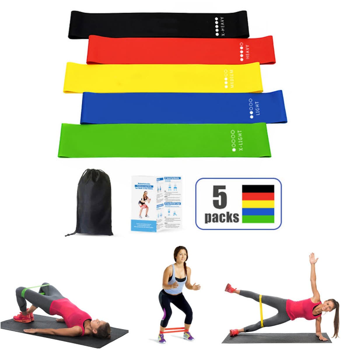 Bộ 5 dây đàn hồi tập gym, dây đàn hồi  mini band tập yoga dây đàn hồi kháng lực cao cấp, dây đàn hồi tập thể dục Cleacco ( bộ 5 dây đủ màu trong 1 túi )