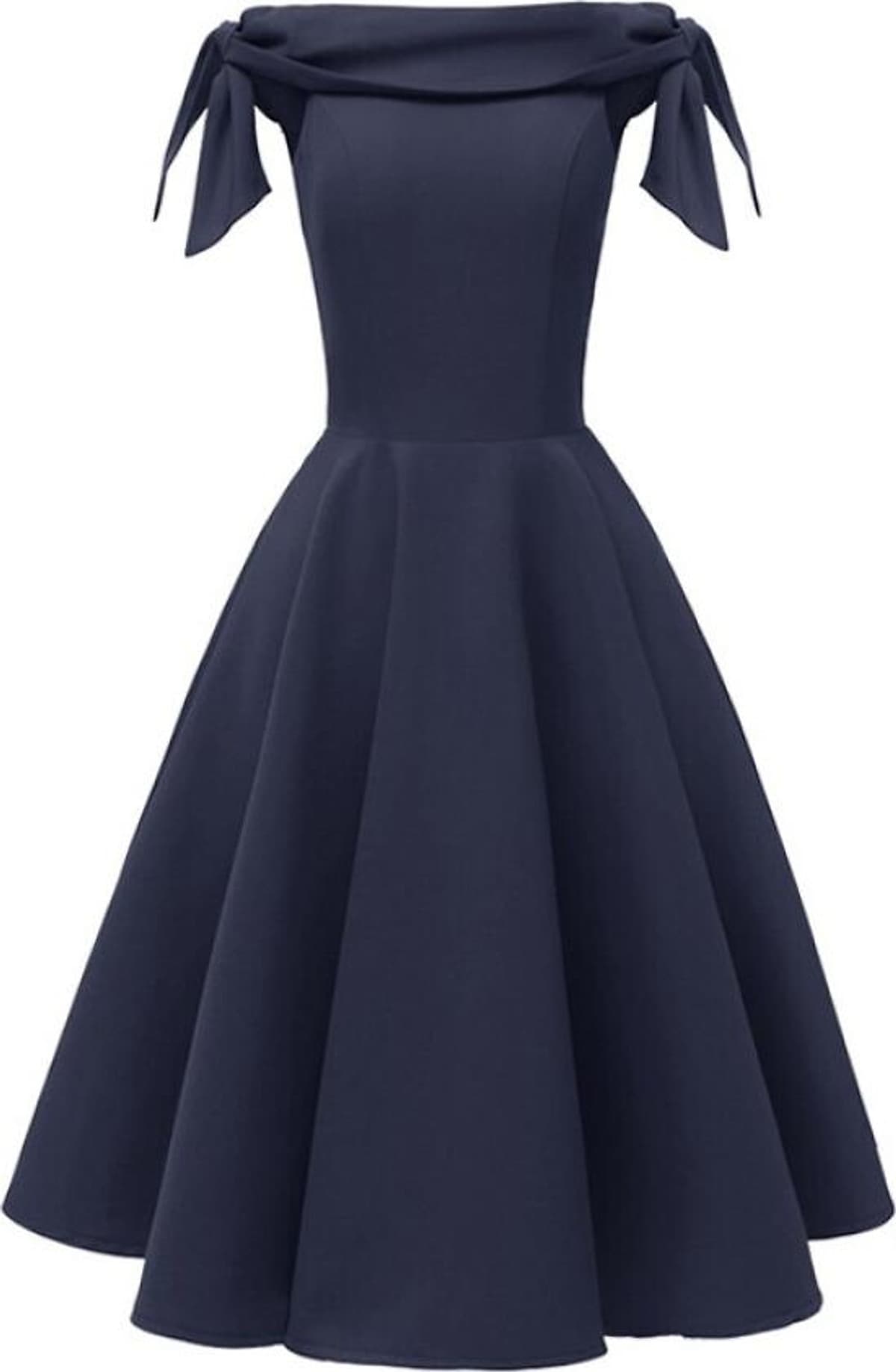 Lace up Off shoulder Party Dress Women Clothes Vintage Evening Short Sleeve Midi A-Line Solid Slash Neck Dress