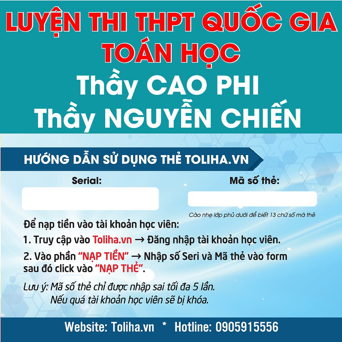 Khóa học LUYỆN THI THQG MÔN TOÁN thầy Cao Phi - thầy Nguyễn Chiến - 09 tháng