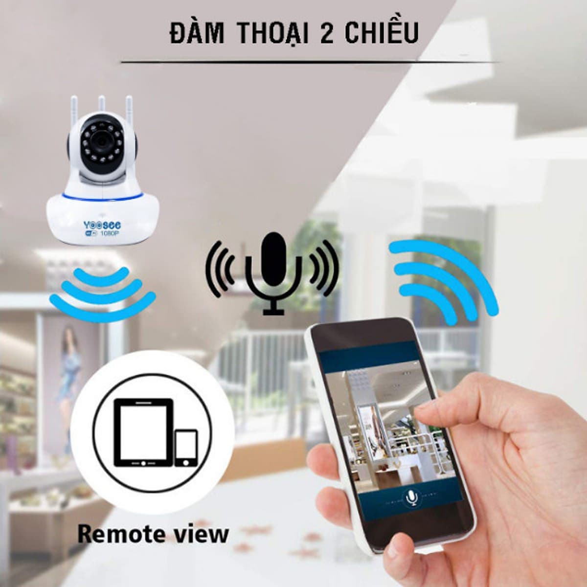 Camera wifi trong nhà Yoosee  Z02S 2.0 Full HD, 3 râu, xoay 360 độ , tương tác 2 chiều, hỗ trợ thẻ nhớ lên đến 128G, cảnh báo chuyển động – Hàng nhập khẩu