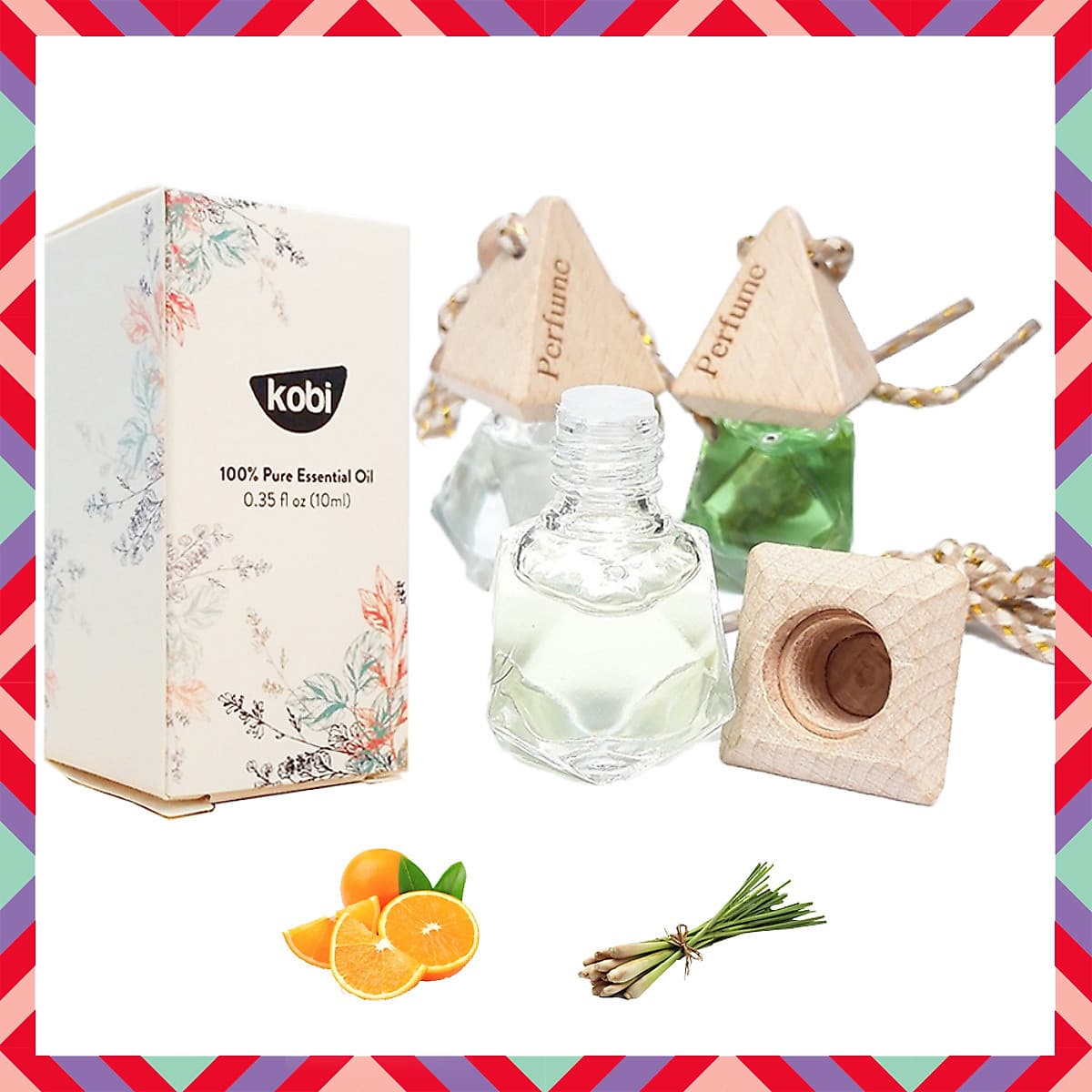 Combo 2 Tinh Dầu Treo Xe Ô tô KOBI Cam Ngọt, Sả Chanh Treo Xe Oto, Treo Phòng Ngủ, Treo Nhà Vệ Sinh, Treo Tủ Quần áo, Xịt Thơm Xe, Khử Mùi Xe Mới, Chống Say