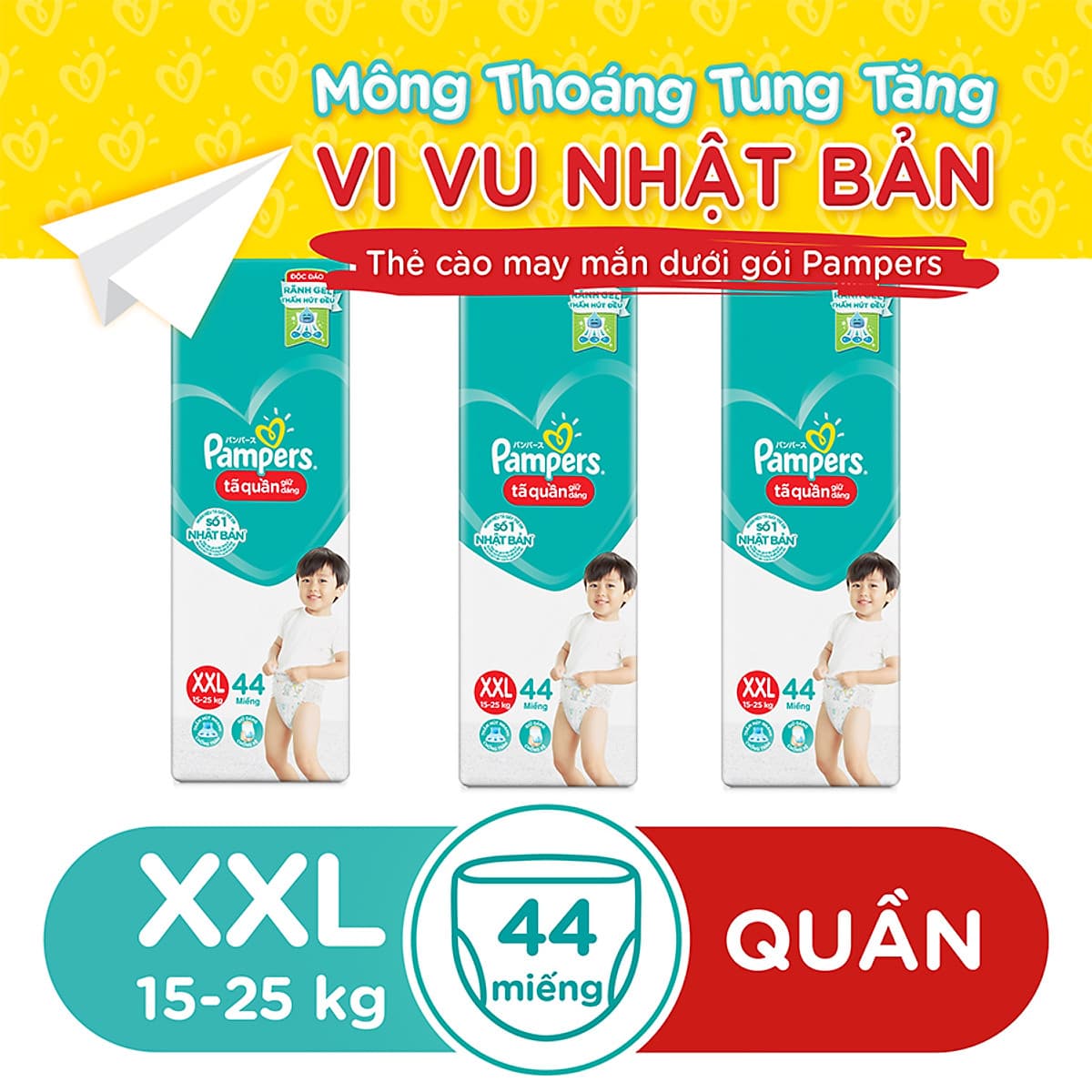 Combo 3 Tã Quần Pampers Giữ Dáng Mới Gói Đại XXL44 (44 Miếng)