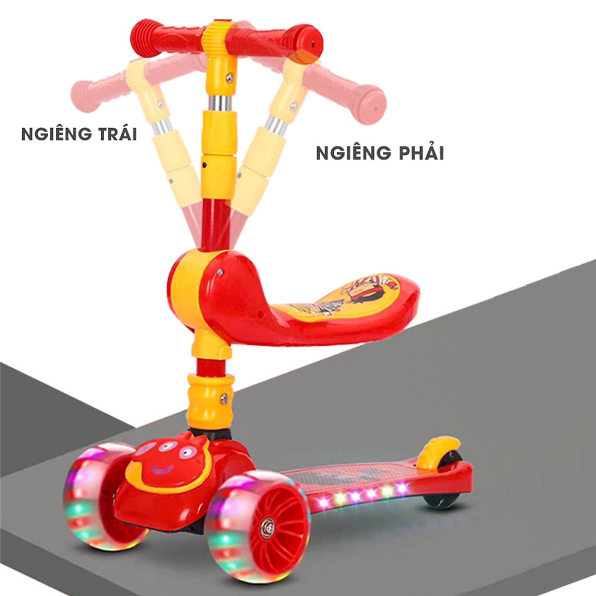 Xe trượt scooter 3 bánh cao cấp dành cho bé, phát nhạc, bánh xe phát sáng vĩnh cửu, rèn luyện vận động, tăng chiều cao cho bé, chịu lực lên tới 90kg