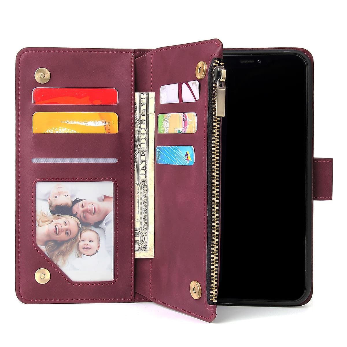 For iPhone 11 iPhone 11 pro iPhone 11 pro max PU Leather Side Magnetic Buckle Multi-card Bracket Full Protective Case with Zipper Wallet Style:iPhone 11 Pro