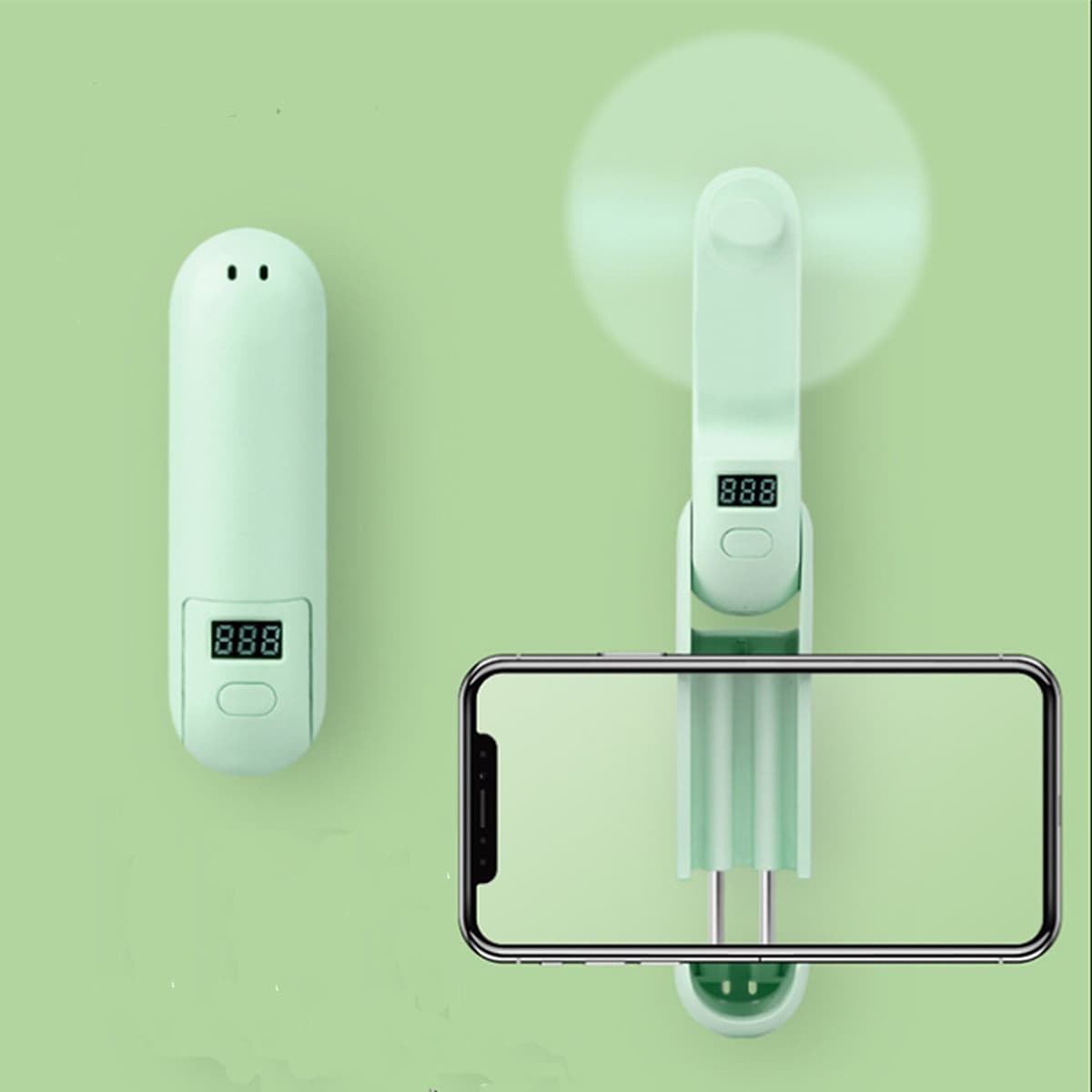 Quạt mini cầm tay kiêm pin sạc dự phòng và kẹp điện thoại 3 trong 1 nhỏ gọn tiện lợi dung lượng 1200mAh thiết kế mặt LED điện tử