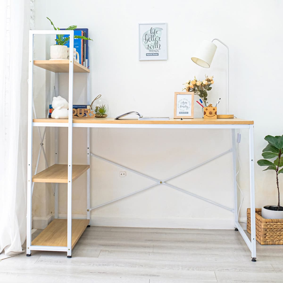 Bàn Làm Việc BEYOURs Neuly Table Gỗ Chân Sắt Phối Kệ Sách Đa Năng