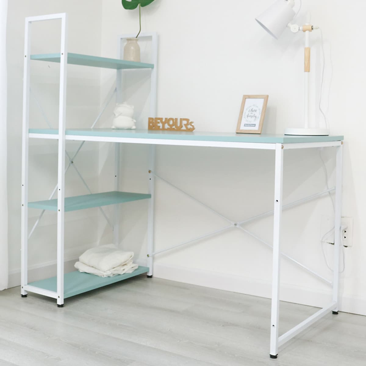 Bàn Làm Việc BEYOURs Neuly Table Gỗ Chân Sắt Phối Kệ Sách Đa Năng