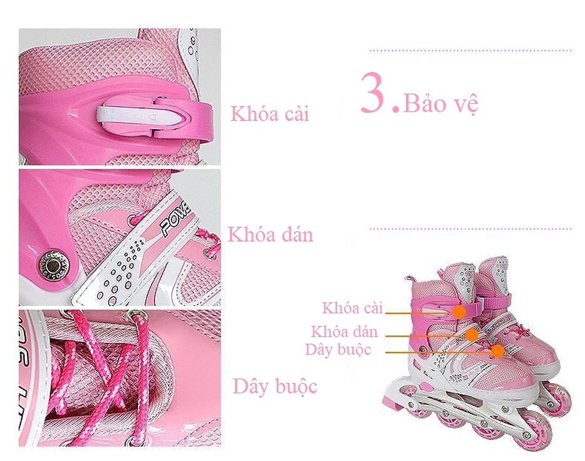 Giày trượt Patin thể thao tăng cường vận động, giải trí cho trẻ em HM089 bánh xe phát sáng tặng kèm bộ đồ bảo hộ 7 món