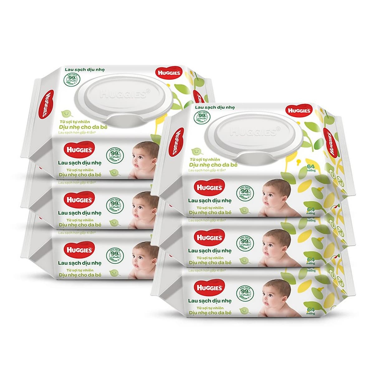 Combo 6 Gói Khăn giấy ướt cho trẻ sơ sinh Huggies không mùi, gói 64 tờ
