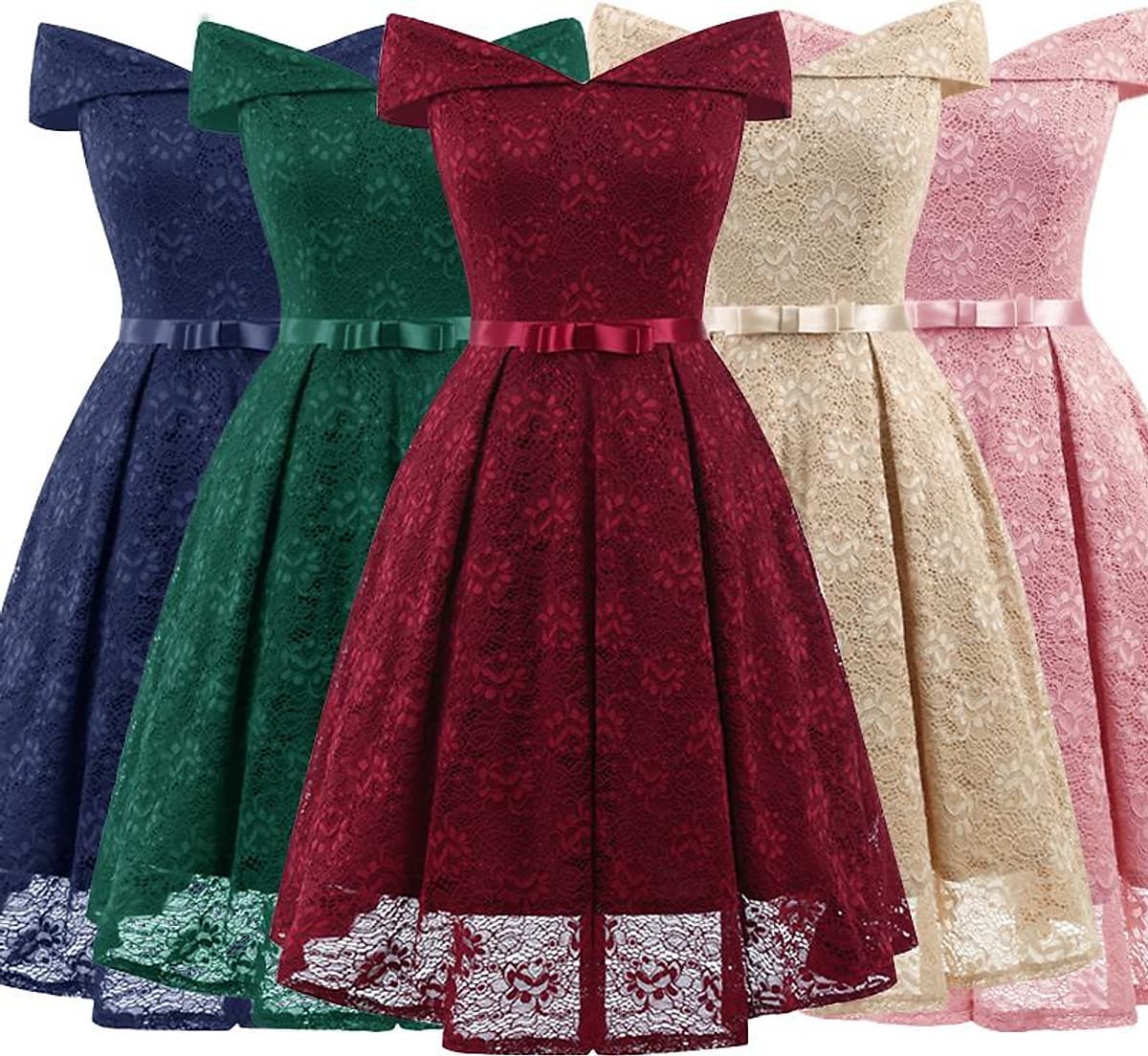 Đầm Dự Tiệc Ren Hở Vai Chân Váy Xòe