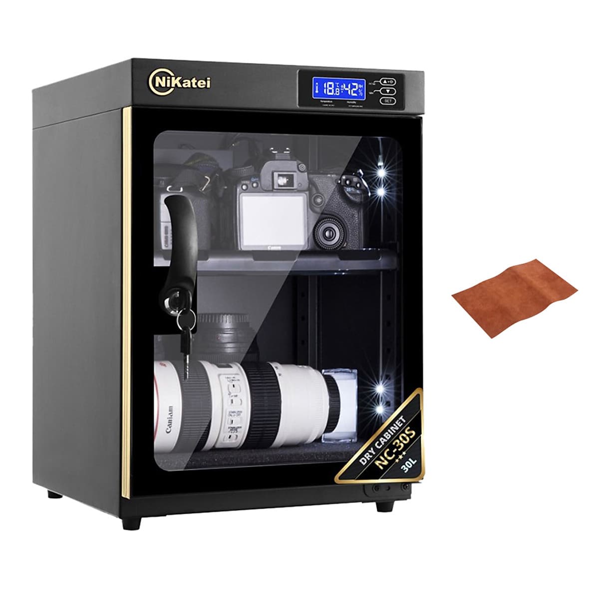 Combo Tủ Chống Ẩm Nikatei NC-30S - Gold (30 Lít) + Da Cừu Lau Len (Da Thật) - Hàng Nhập Khẩu