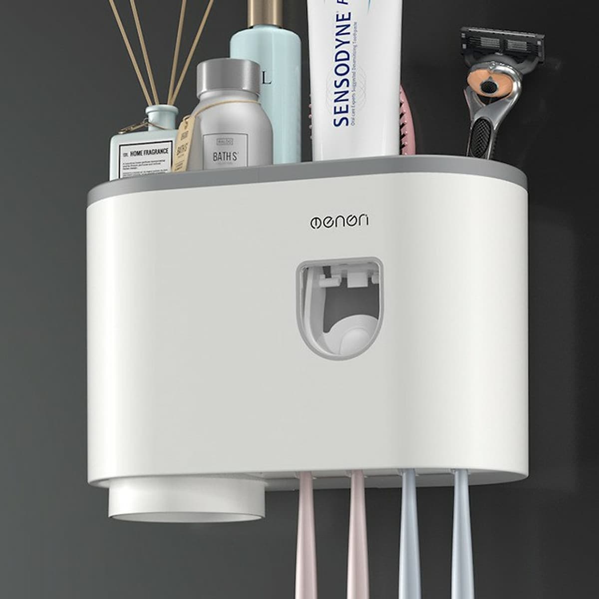 Bộ Nhả Kem Đánh Tự Động OENON, Kệ Treo Bàn Chải Nhà Tắmg Dán Tường Kèm Cốc Hút Từ Tính - OEKEM