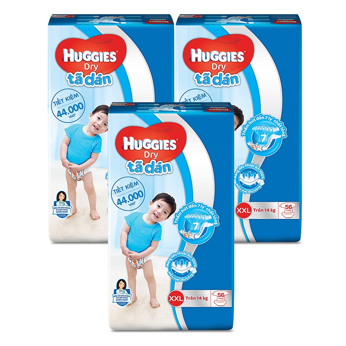 Combo 3 Gói Tã Dán Huggies Dry Gói Cực Đại XXL56 (56 Miếng) - Bao Bì Mới