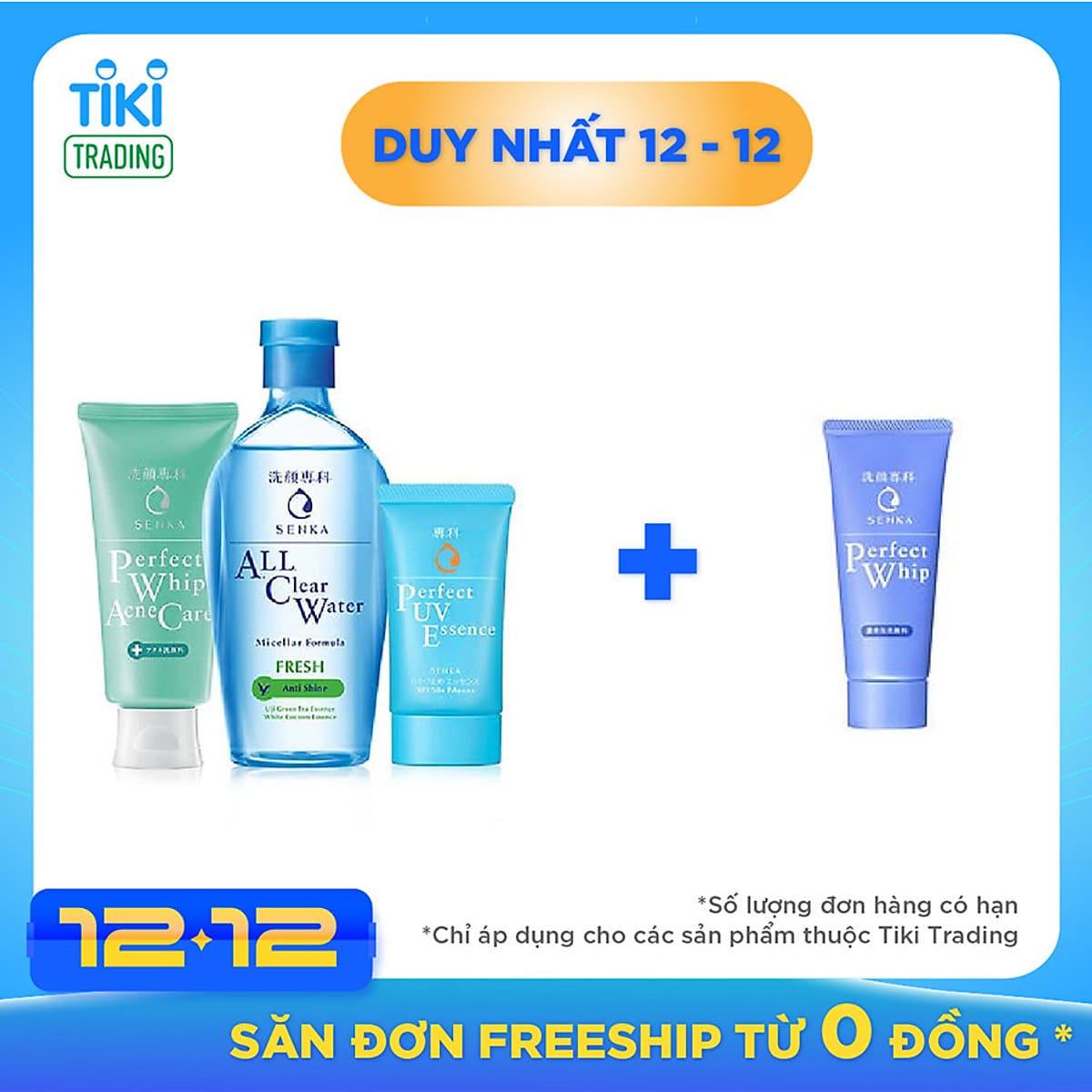 Bộ sản phẩm Senka làm sạch và chống nắng dành cho da mụn (Senka A.L.L.Clear Water Fresh 230ml + SRM Acne Care 100g + Senka Perfect UV Essence 50g)