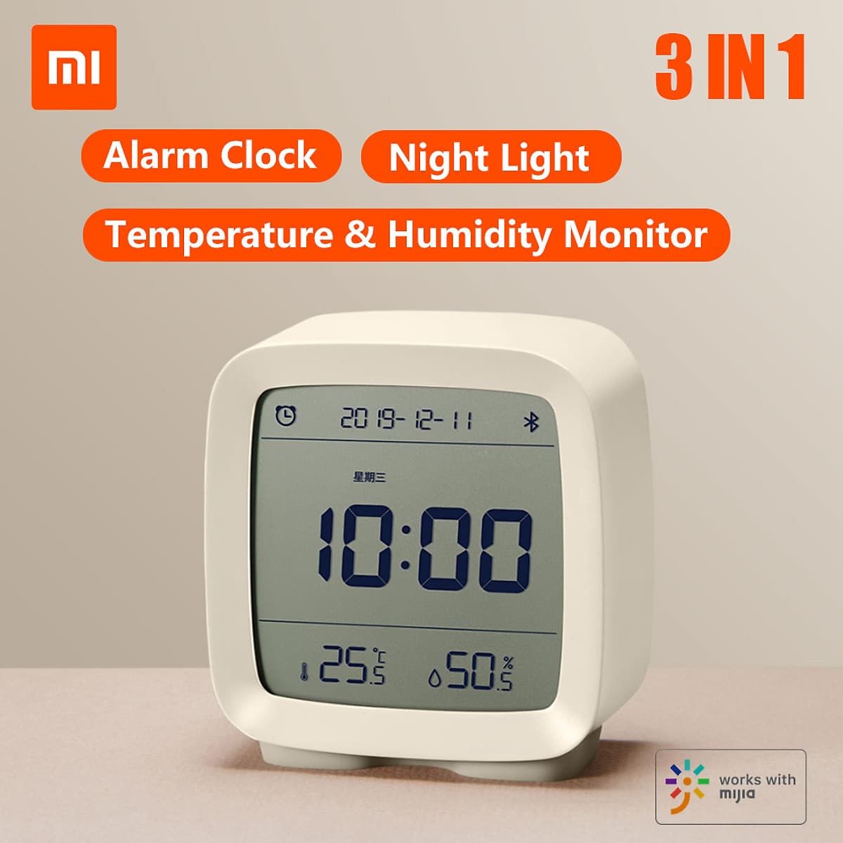 Đồng hồ báo thức thông minh Xiaomi Qingping BT Alarm Clock Temperature Humidity Monitoring Night Light 3 in 1 Multifunctional Clock Work With Mijia