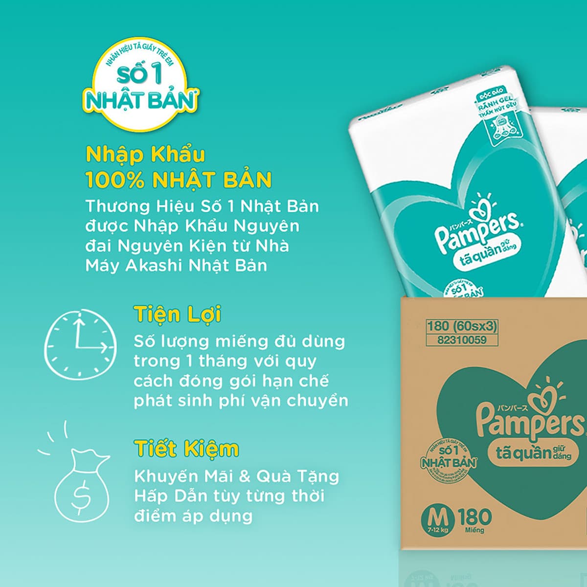 Tã quần Giữ dáng Pampers Megabox thùng tiết kiệm M180  -  Tặng 1 túi Downy Dịu nhẹ 800ml