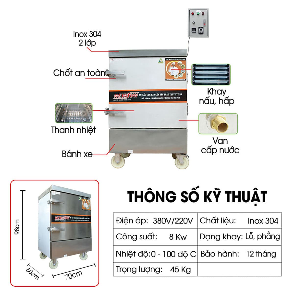 Tủ Hấp Giò Chả Bằng Điện 6 Khay NEWSUN Việt Nam Chính Hãng