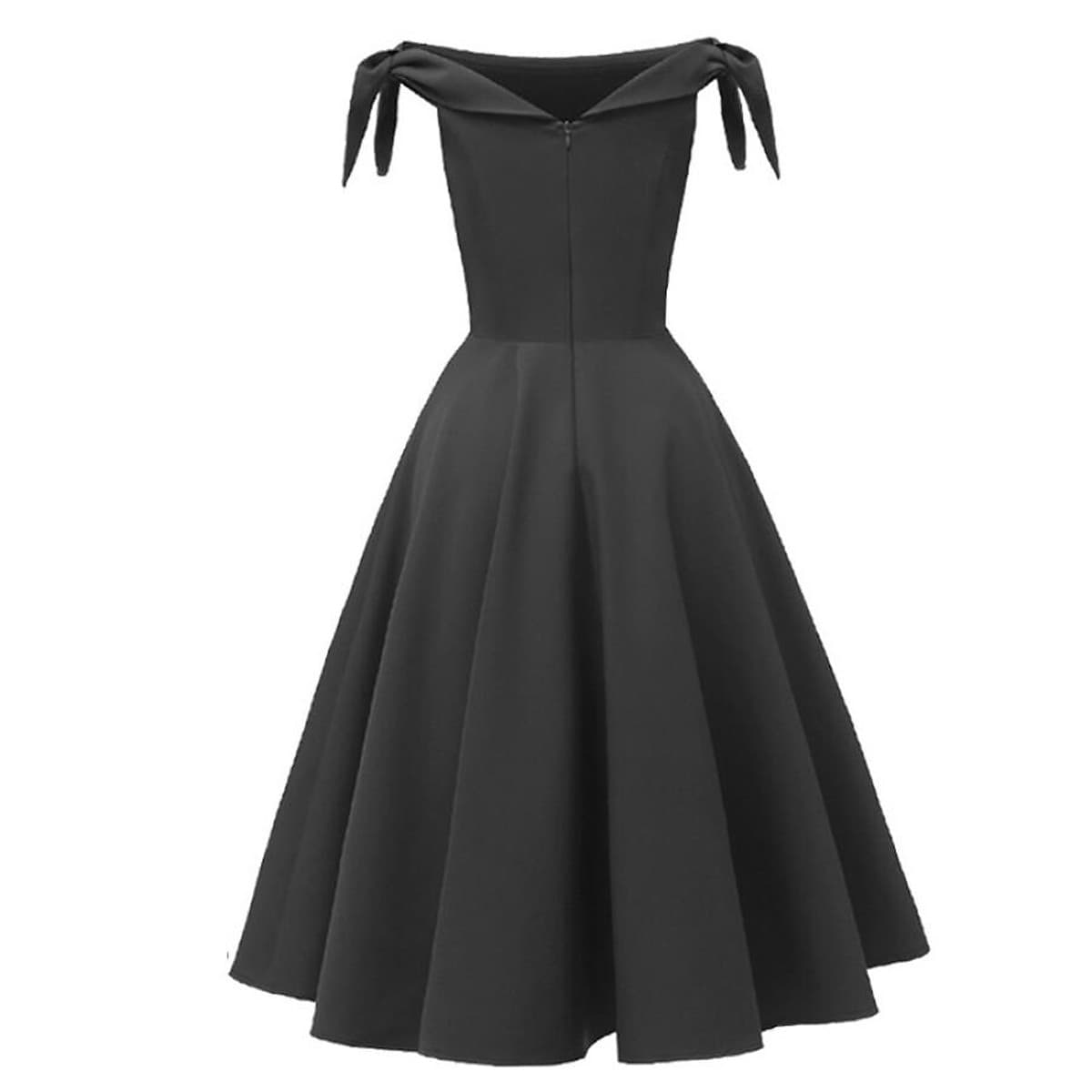 Lace up Off shoulder Party Dress Women Clothes Vintage Evening Short Sleeve Midi A-Line Solid Slash Neck Dress