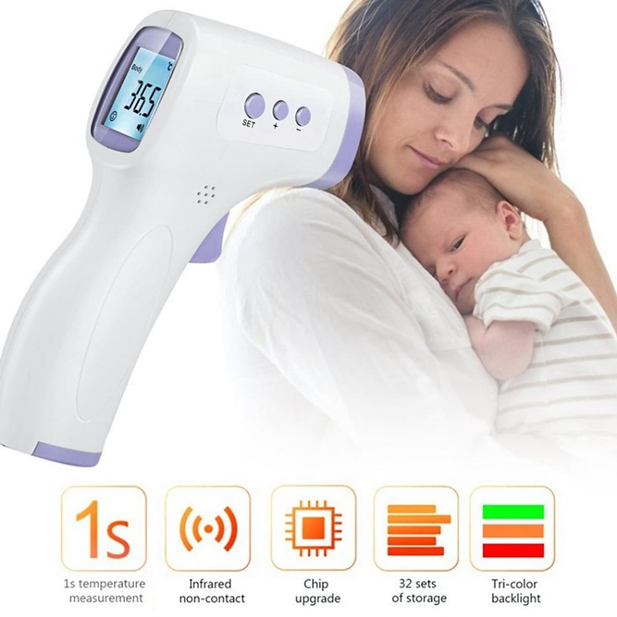 Nhiệt kế đo nhiệt độ không tiếp xúc - Đo nhiệt độ cơ thể, đo nhiệt độ sữa cho bé